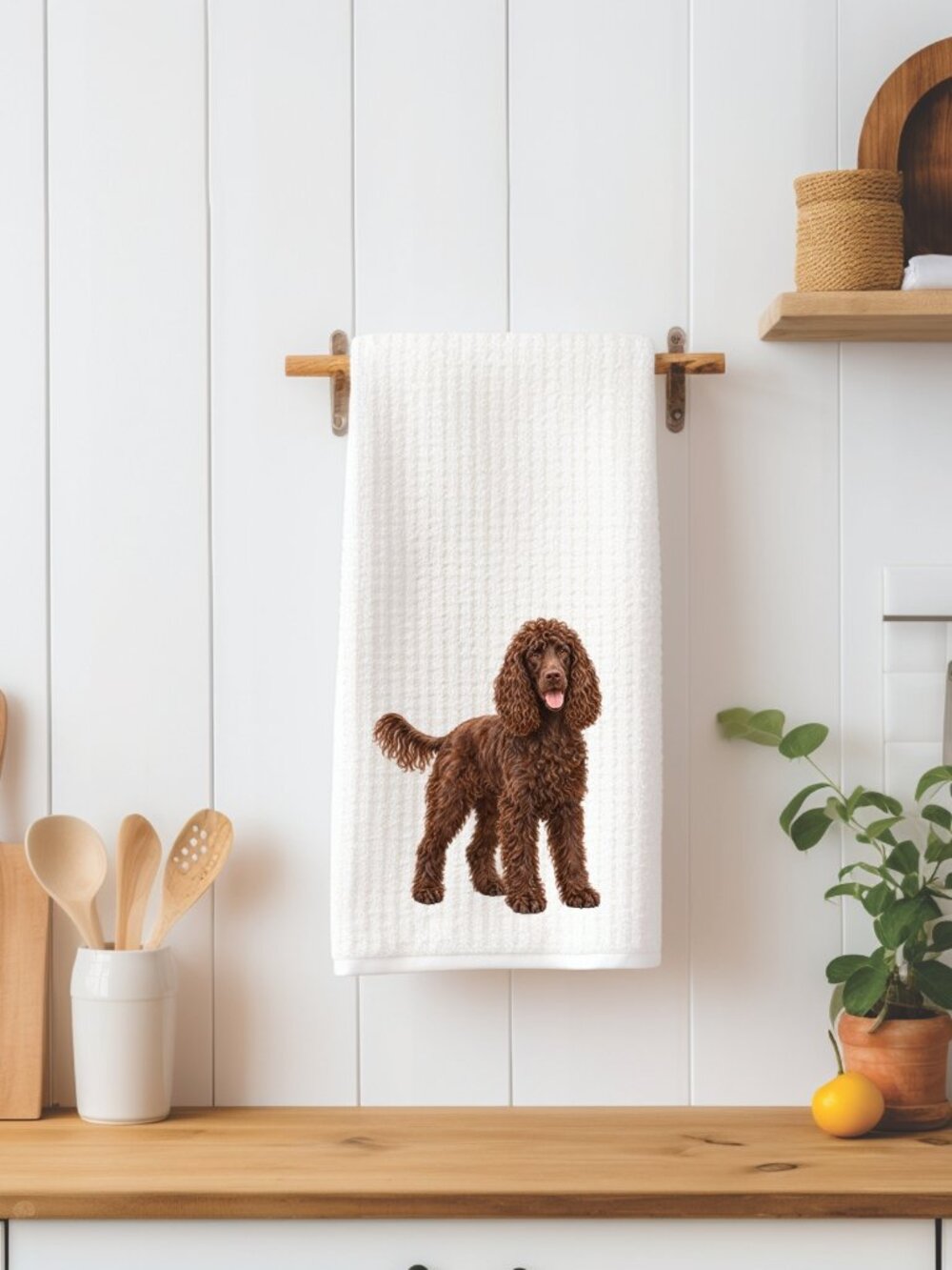 Irish Water Spaniel Dog Waffle Weave Decorative Kitchen Tea Towel